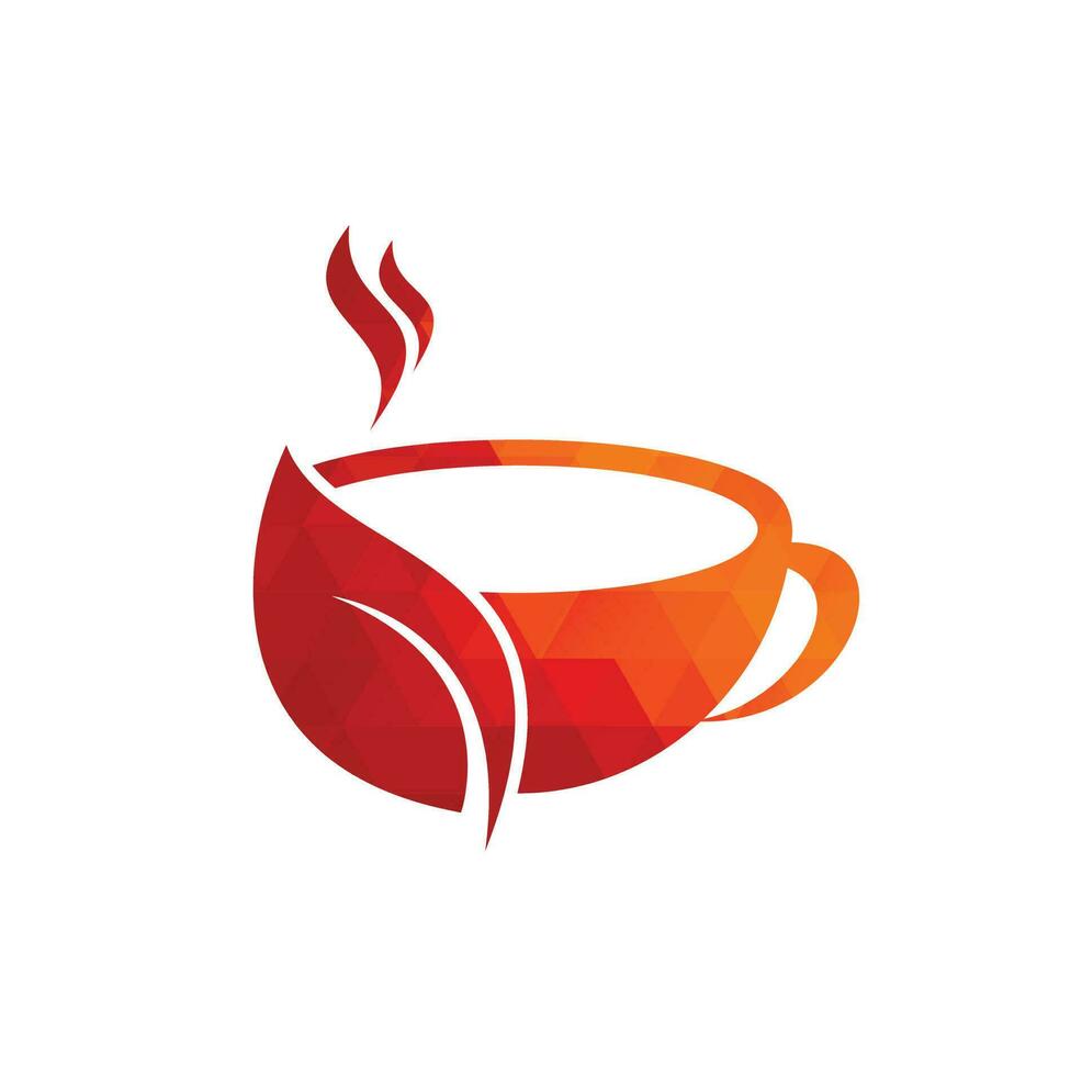 Organic tea vector logo design. Leaf mug for natural drink logo template.
