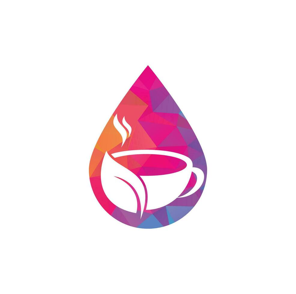 diseño de logotipo vectorial de gota de té orgánico. taza de hoja para plantilla de logotipo de bebida natural vector