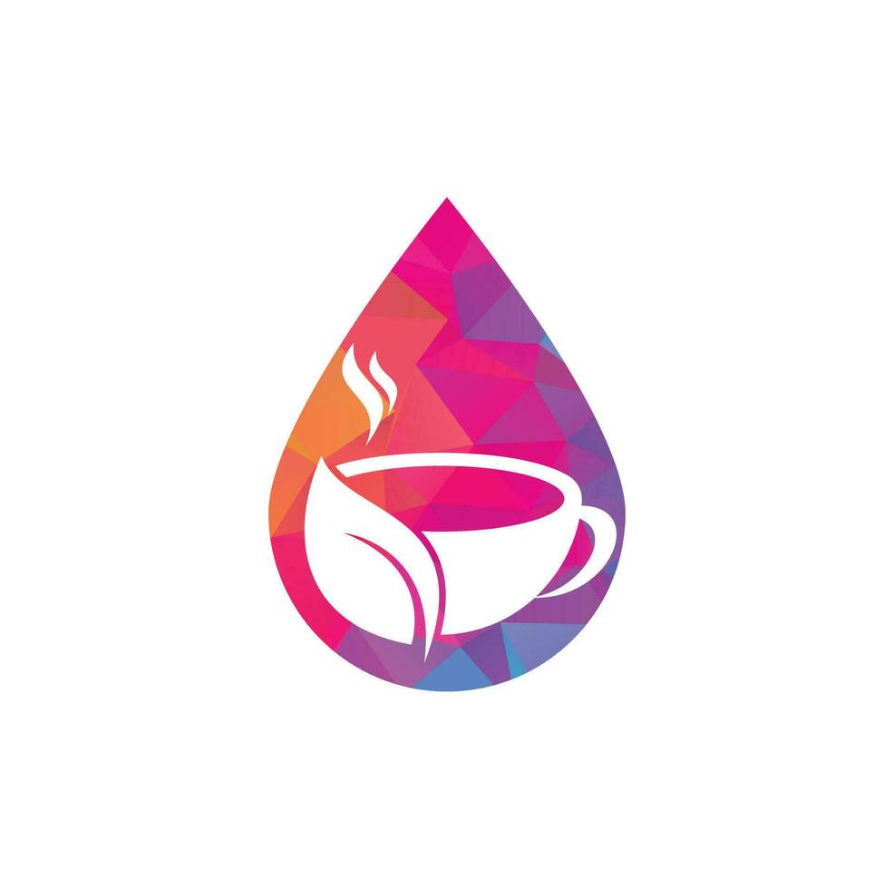 Organic tea drop vector logo design. Leaf mug for natural drink logo template