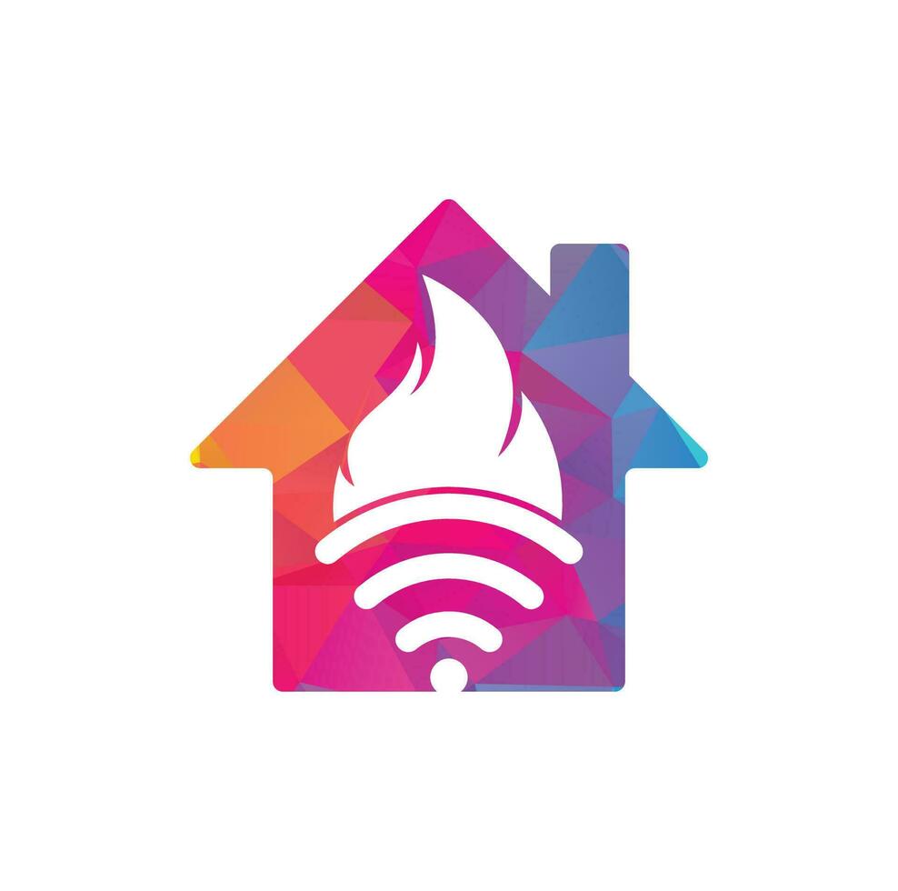 Fire wifi home vector logo design. Flame and signal symbol or icon.