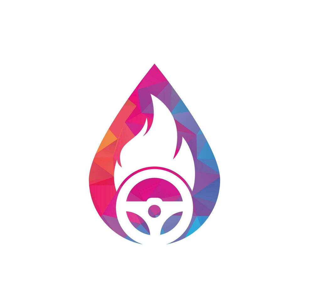 plantilla de diseño de vector de logotipo de concepto de forma de gota de conductor de fuego. vector de icono de logotipo de fuego ardiente de volante de coche