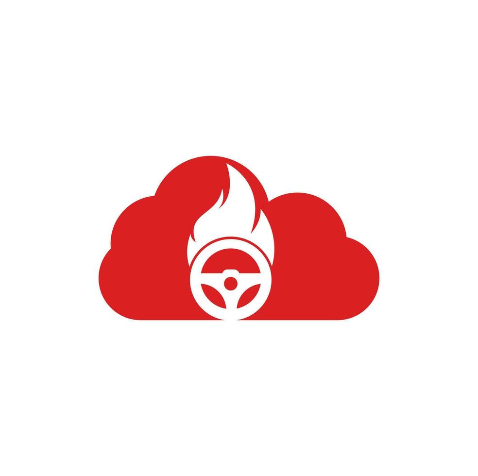 Fire driver cloud shape concept logo vector design template. Car steering wheel burning fire logo icon vector illustration design