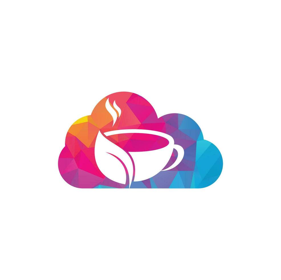 PrintOrganic tea cloud vector logo design. Leaf mug for natural drink logo template.