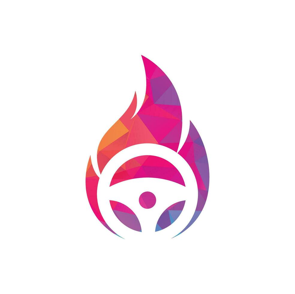 Fire driver logo vector design template. Car steering wheel burning fire logo icon vector illustration design.