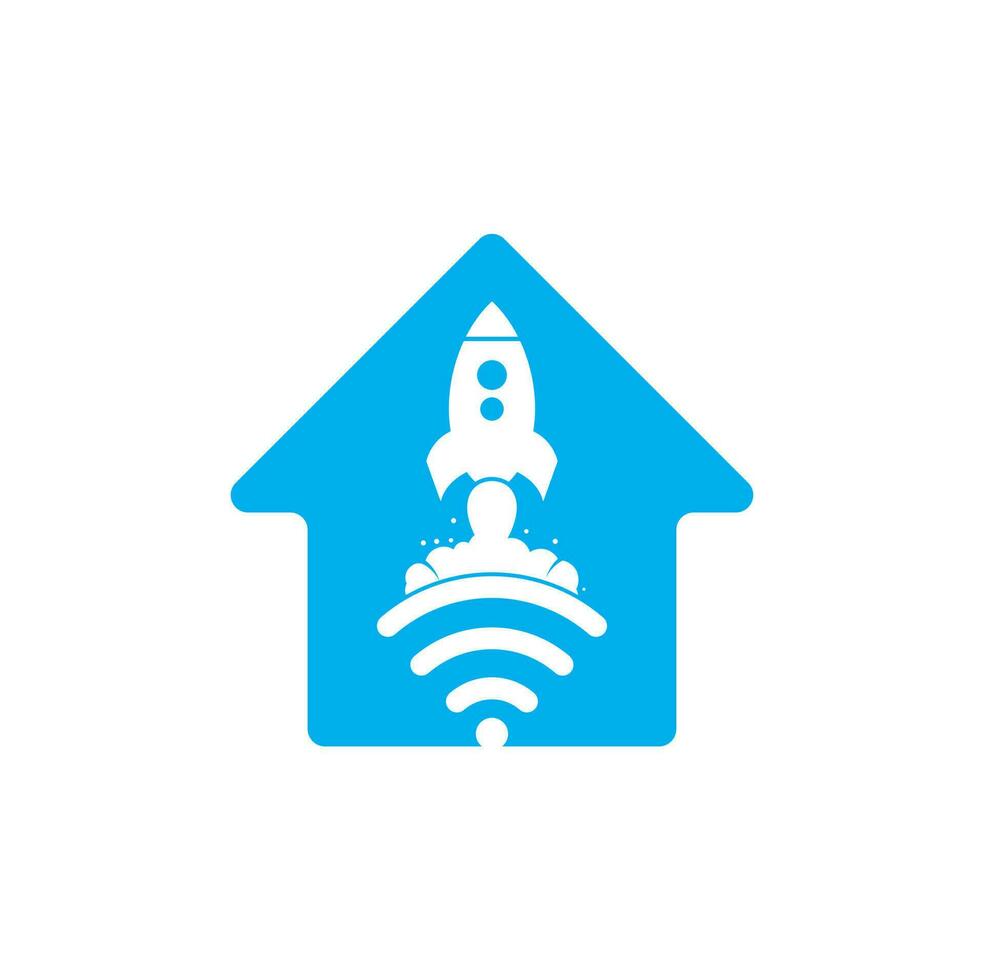 Wifi Rocket home shape concept vector logo design. Wifi signal symbol and rocket design vector.