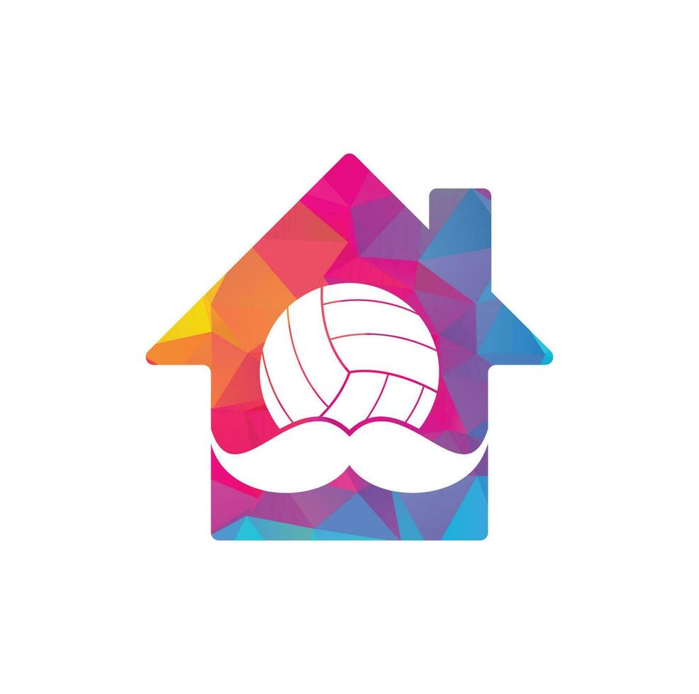 Strong volleyball vector logo design. Moustache and volley ball home icon design