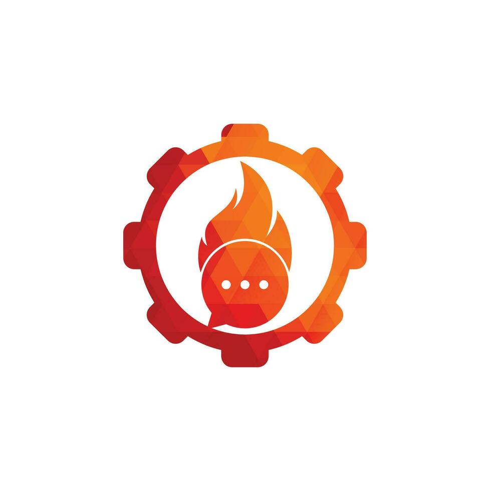 vector de plantilla de logotipo de concepto de forma de engranaje de chat de fuego. hot talk logo símbolo o plantilla de icono