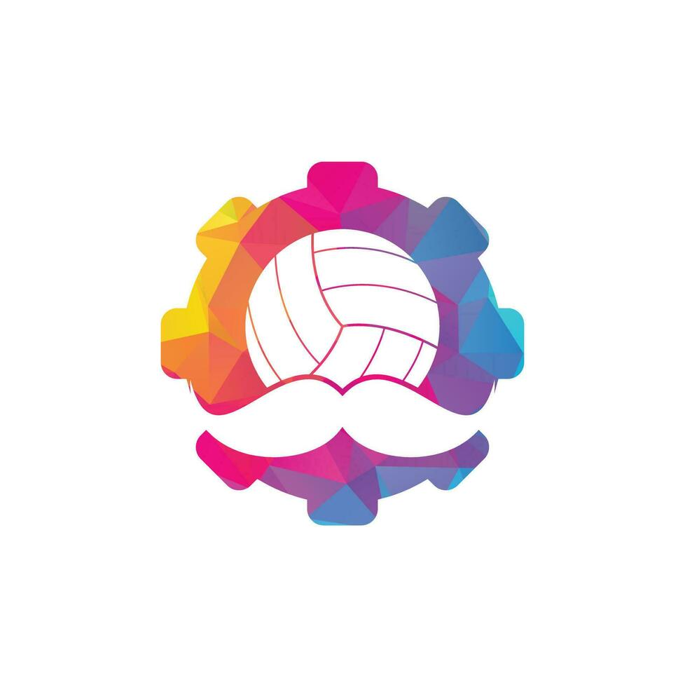 Strong volleyball vector logo design. Moustache and volley ball gear vector icon design