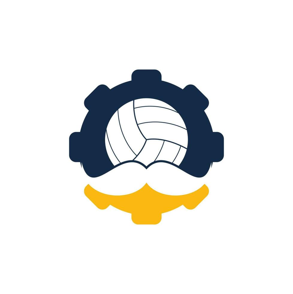 Strong volleyball vector logo design. Moustache and volley ball gear vector icon design