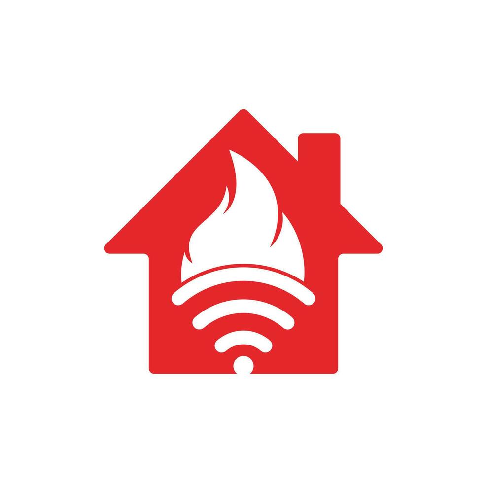 Fire wifi home vector logo design. Flame and signal symbol or icon.