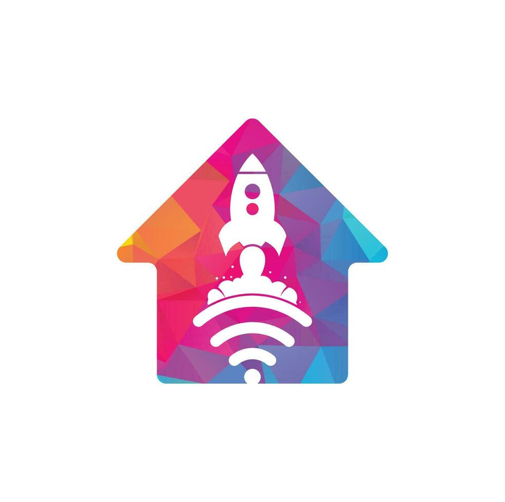 Wifi Rocket home shape concept vector logo design. Wifi signal symbol and rocket design vector.