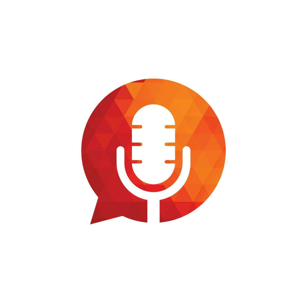 Podcast talk vector logo design. Chat logo design combined with podcast mic.