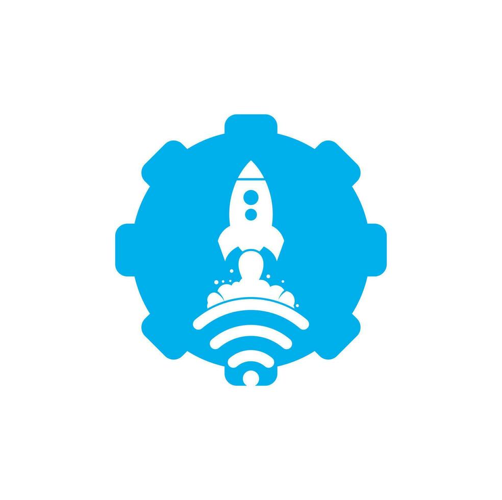 Wifi Rocket gear shape concept vector logo design. Wifi signal symbol and rocket design vector.