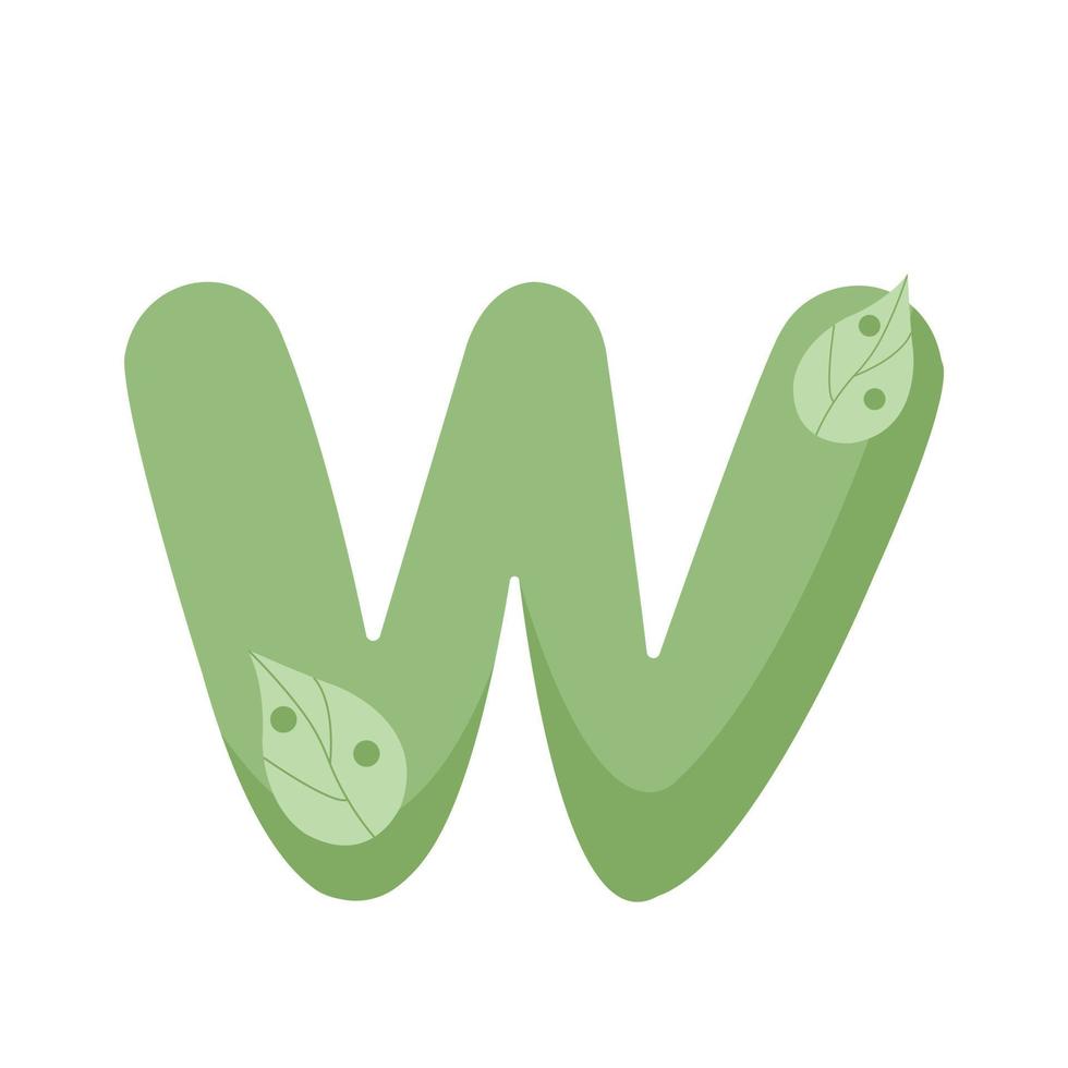 Decorative green W letter for name design. vector