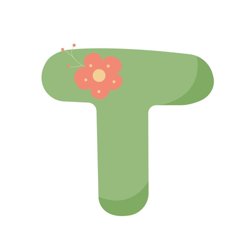 Green flat cartoon T letter for name decoration. vector