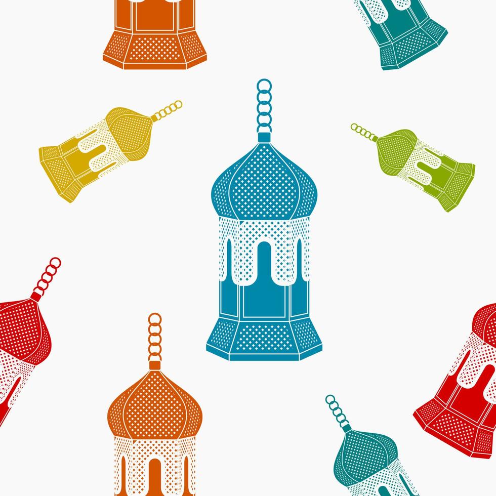 Editable Flat Style Arab Lamps Vector Illustration With Various Colors as Seamless Pattern for Creating Background of Islamic Occasional Theme Such as Ramadan and Eid or Arab Culture