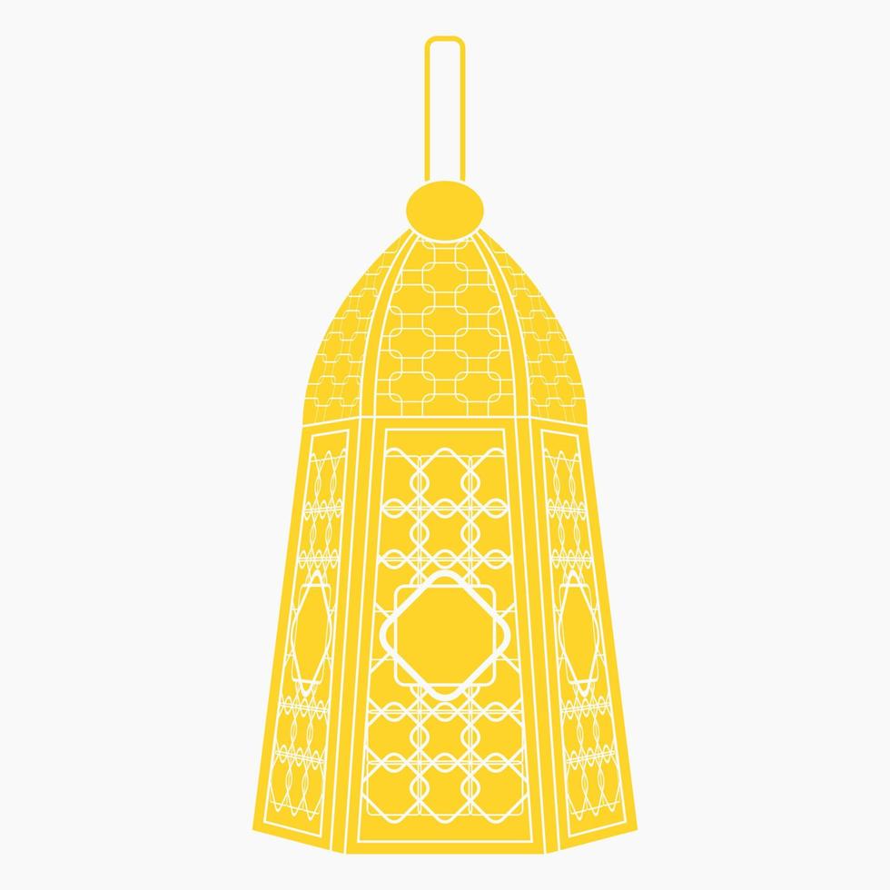 Editable Isolated Hanging Yellow Patterned Arabian Lamp Vector Illustration in Flat Monochrome Style for Islamic Occasional Theme Purposes Such as Ramadan and Eid Also Arab Culture Design Needs