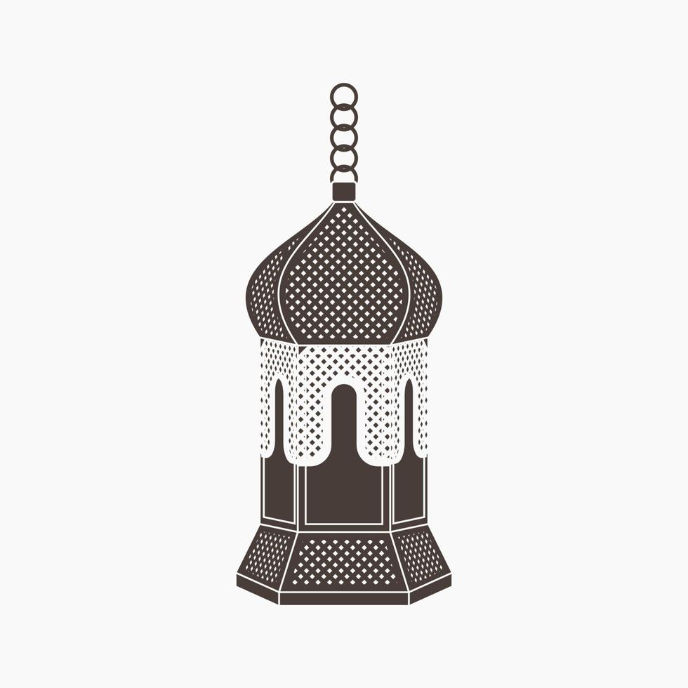 Editable Isolated Flat Monochrome Style Hanging Dark Brown Patterned Arabian Lamp Vector Illustration for Islamic Occasional Theme Purposes Such as Ramadan and Eid Also Arab Culture Design Needs