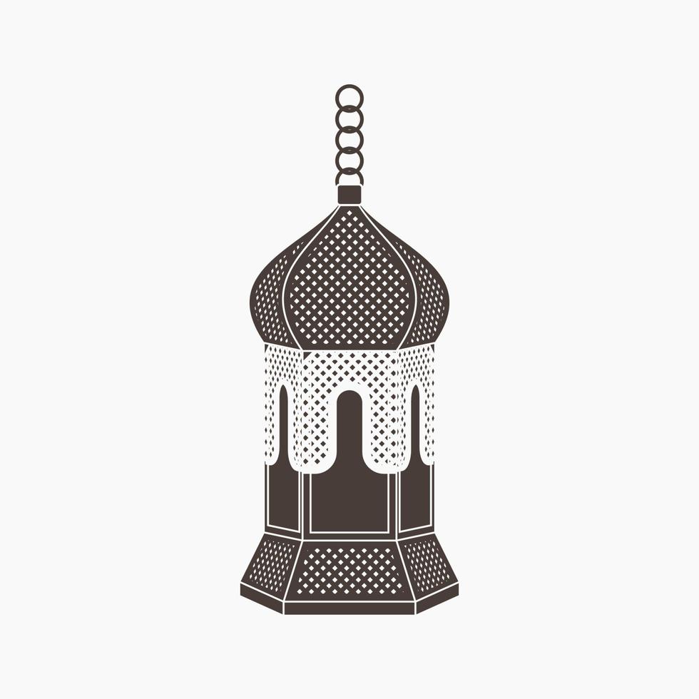 Editable Isolated Flat Monochrome Style Hanging Dark Brown Patterned Arabian Lamp Vector Illustration for Islamic Occasional Theme Purposes Such as Ramadan and Eid Also Arab Culture Design Needs