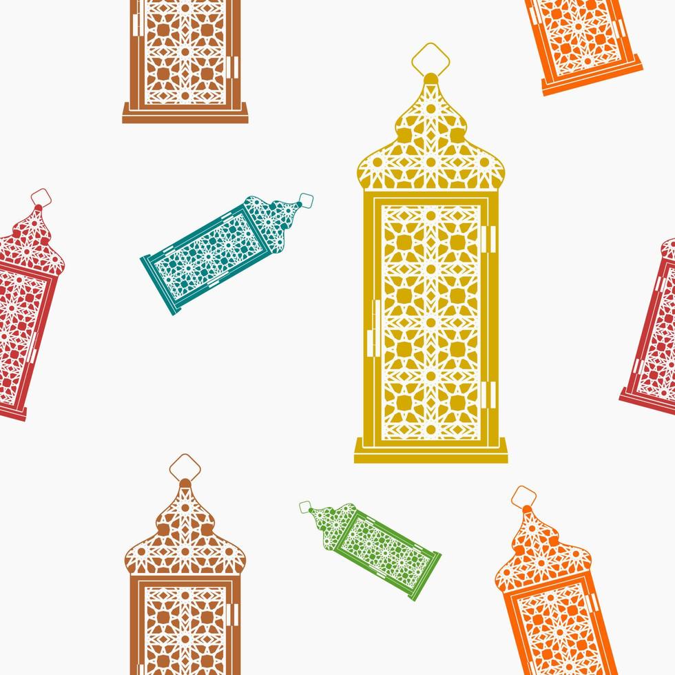 Editable Flat Style Arabian Lamps Vector Illustration With Various Colors as Seamless Pattern for Creating Background of Islamic Occasional Theme Such as Ramadan and Eid or Arab Culture