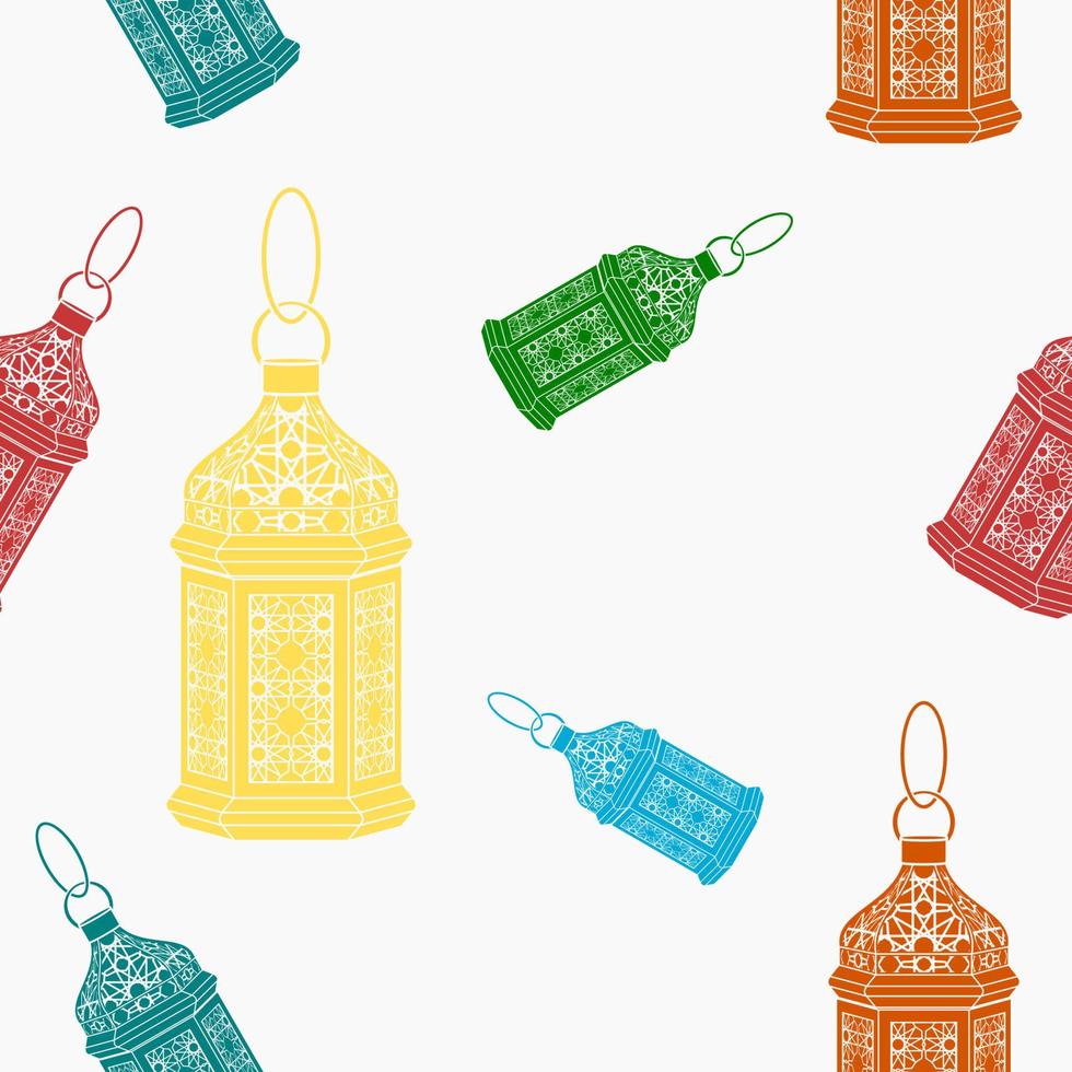 Editable Arab Lamps Vector Illustration in Flat Monochrome Style With Various Colors as Seamless Pattern for Creating Background of Islamic Occasional Theme Such as Ramadan and Eid or Arab Culture