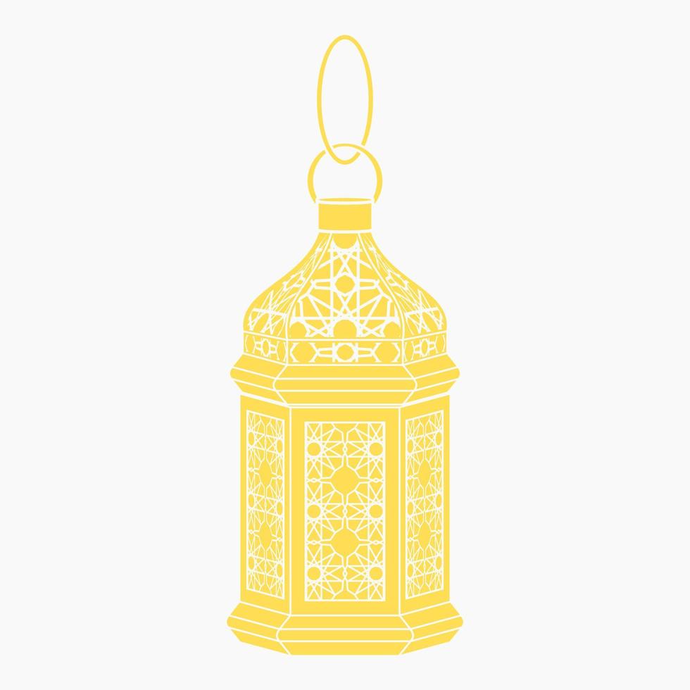 Editable Isolated Flat Monochrome Style Hanging Yellow Patterned Arabian Lamp Vector Illustration for Islamic Occasional Theme Purposes Such as Ramadan and Eid Also Arab Culture Design Needs