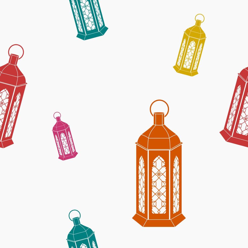 Editable Flat Monochrome Style Arabian Lamps Vector Illustration With Various Colors as Seamless Pattern for Creating Background of Islamic Occasional Theme Such as Ramadan and Eid or Arab Culture