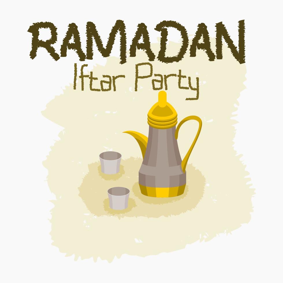 Editable Arabic Coffee Vector Illustration on Brush Strokes for Ramadan Iftar Party Poster or Cafe With Middle Eastern Culture Design Concept