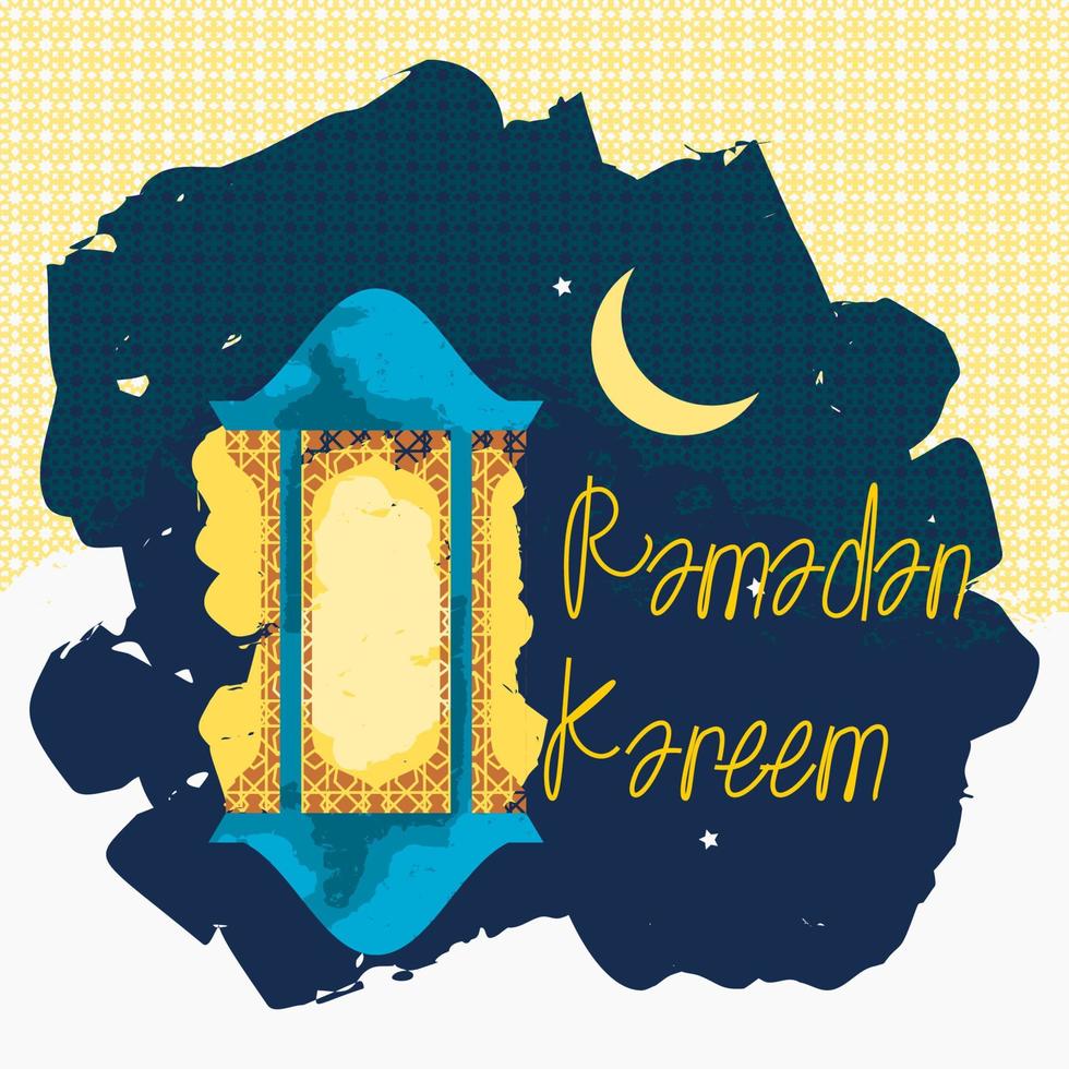 Editable Vector of Arabian Lantern and Crescent Moon on Night Scene Sky With Brush Strokes Style for Ramadan Kareem Illustration