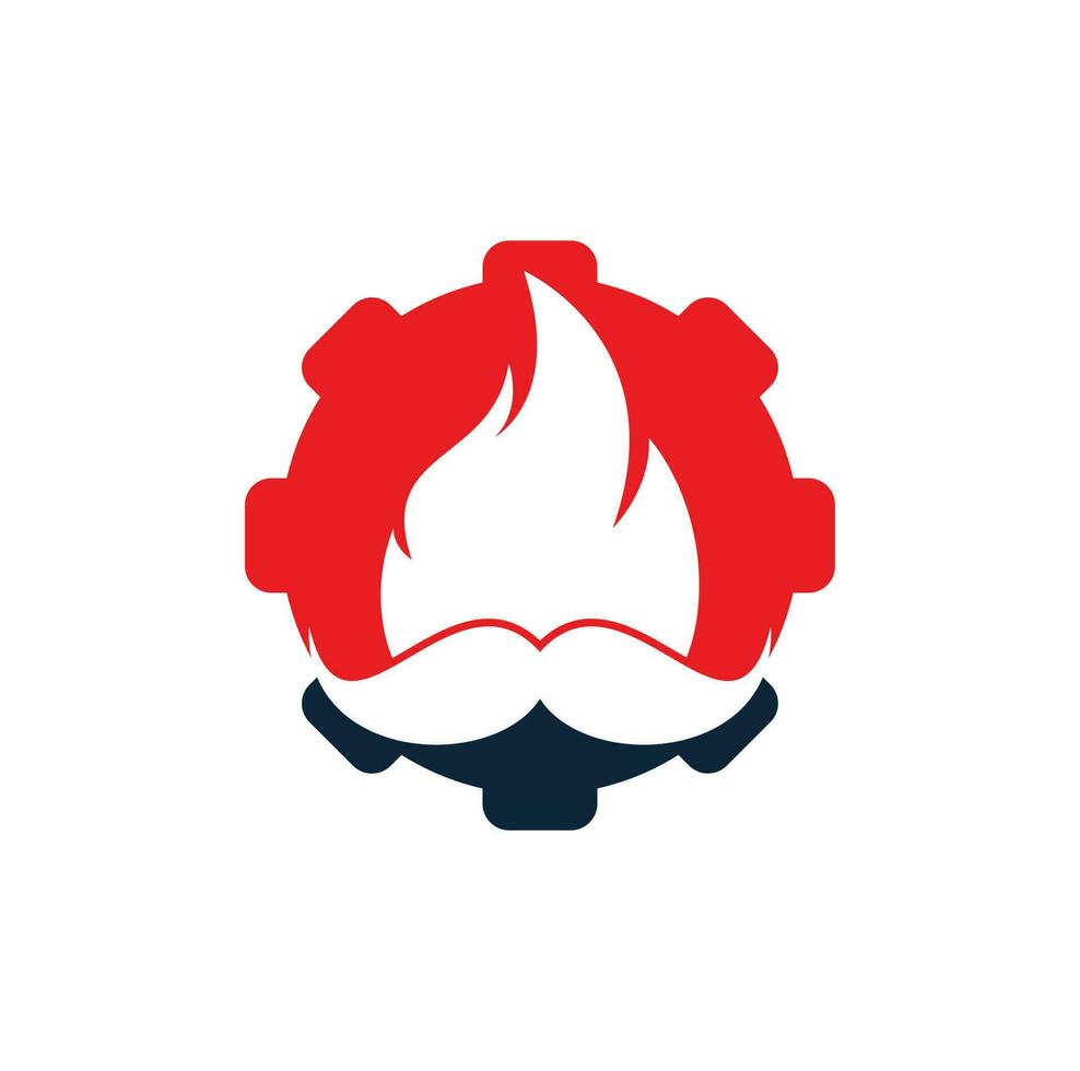 Mustache fire vector logo design template. Mustache fire and gear icon design.