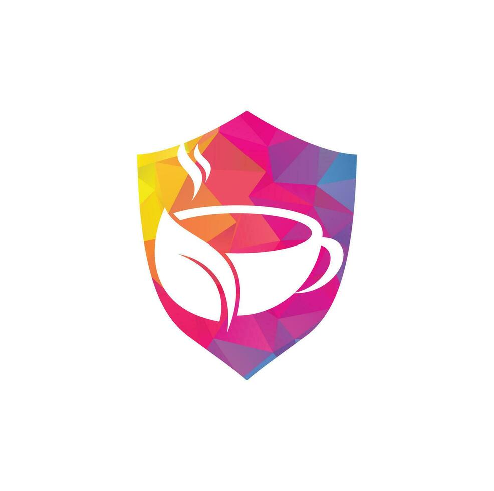 Organic tea vector logo design. Leaf mug for natural drink logo template.