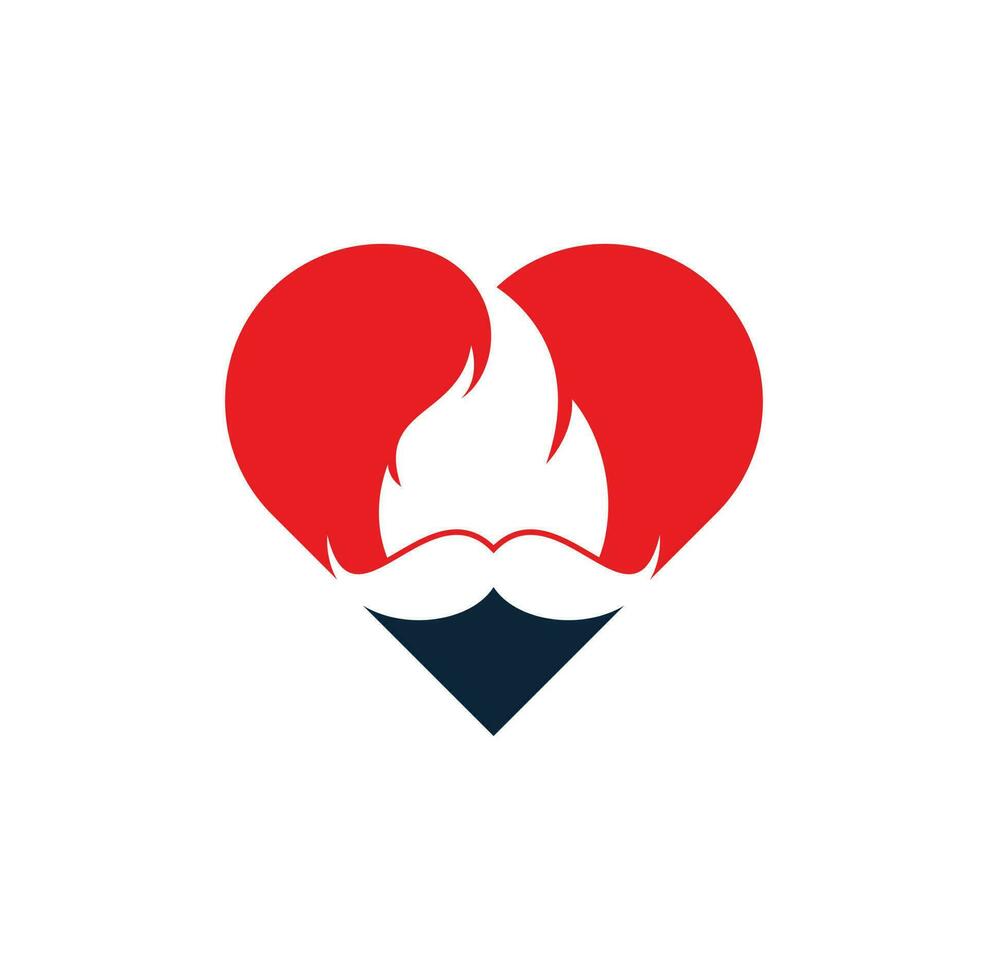 Mustache fire vector logo design template. Mustache fire and heart icon design