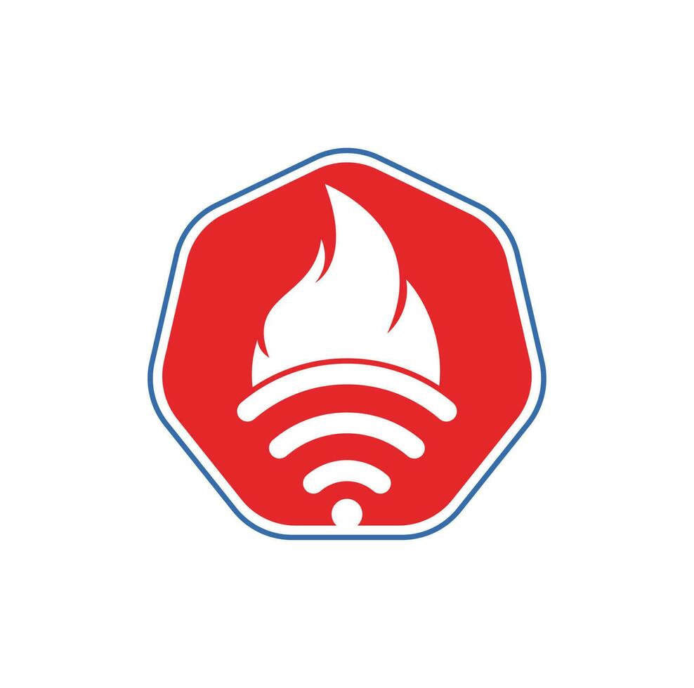 combinación de logo de fuego y wifi. símbolo o icono de llama y señal. vector