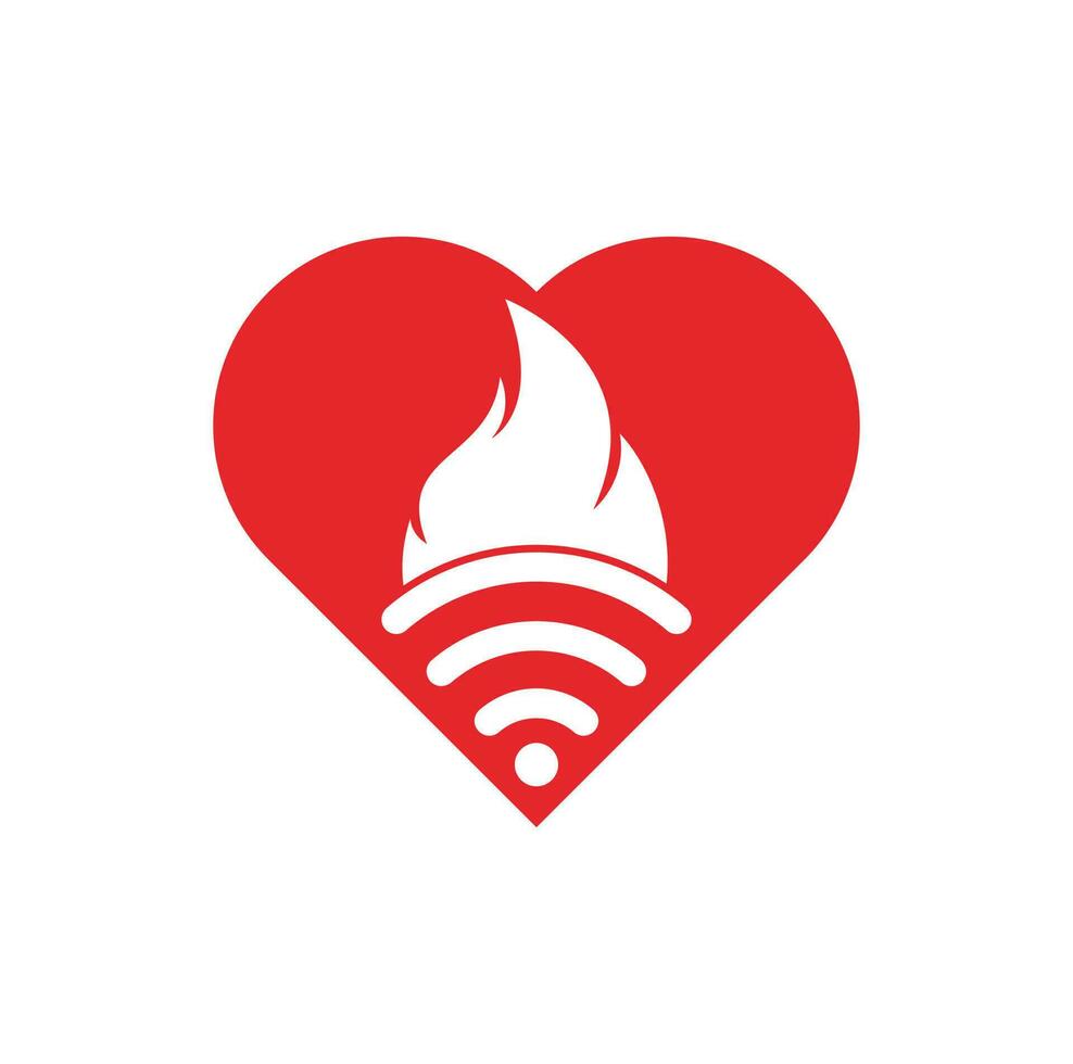 diseño de logotipo de vector de corazón wifi de fuego. símbolo o icono de llama y señal.