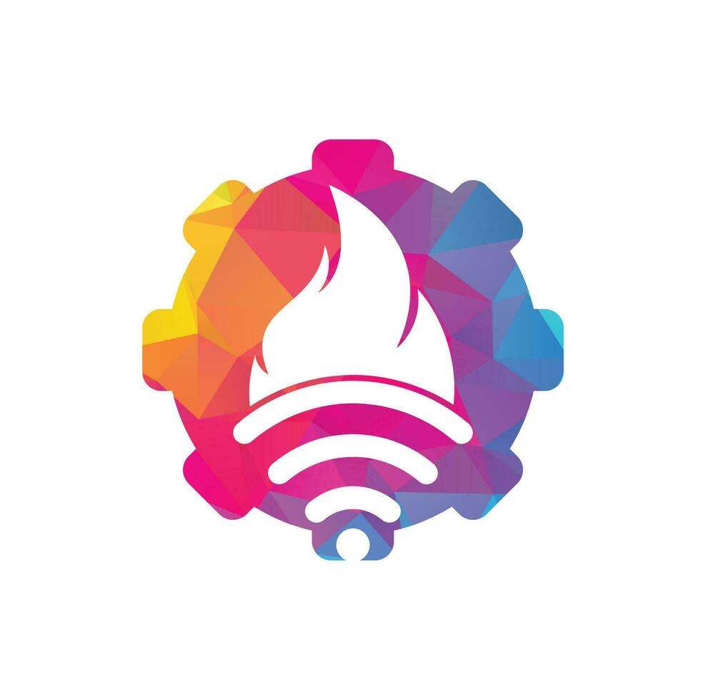 diseño de logotipo de engranaje wifi de fuego. símbolo o icono de llama y señal. vector