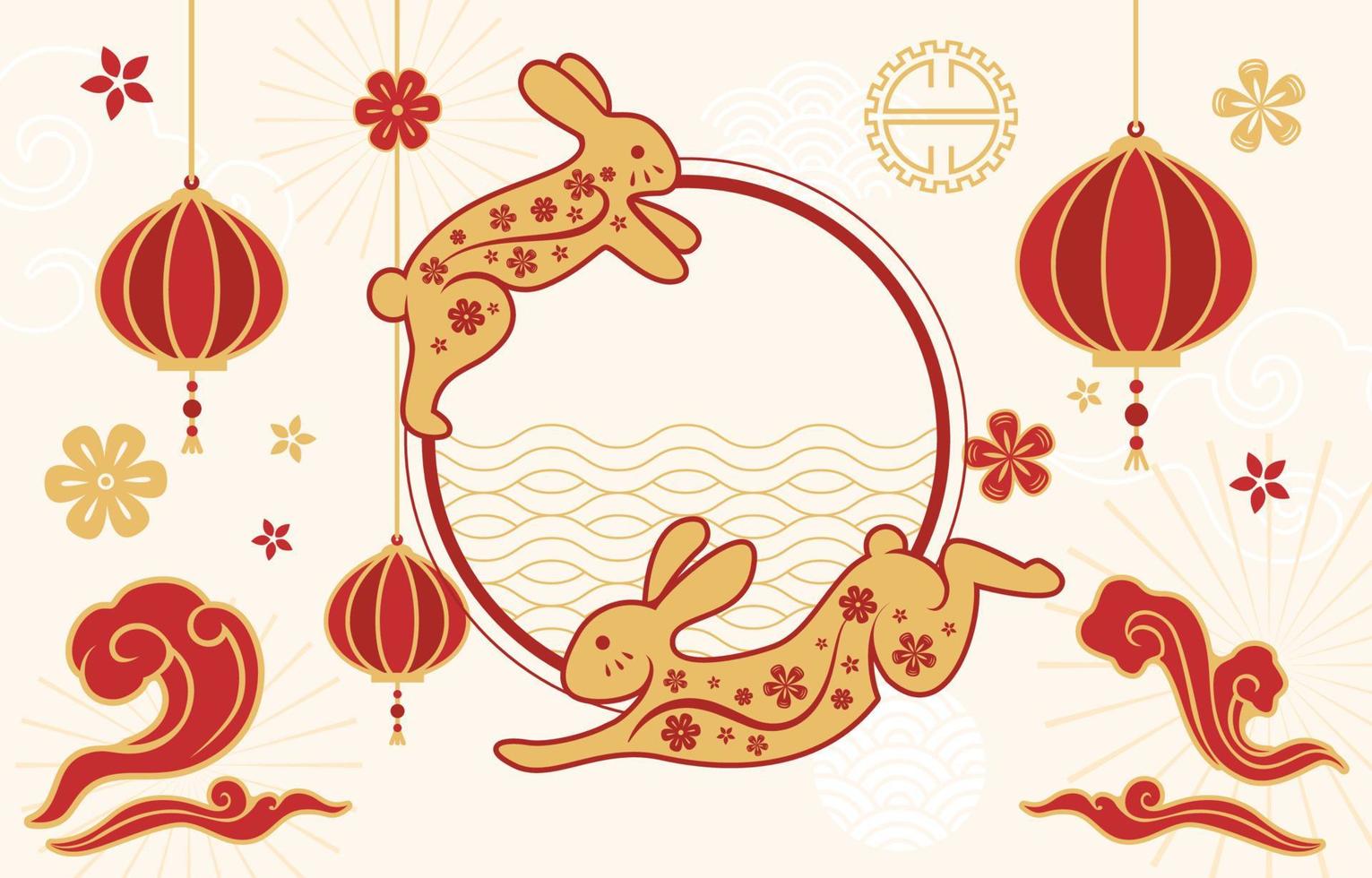 conejo de agua dorado y rojo en concepto de año nuevo chino vector