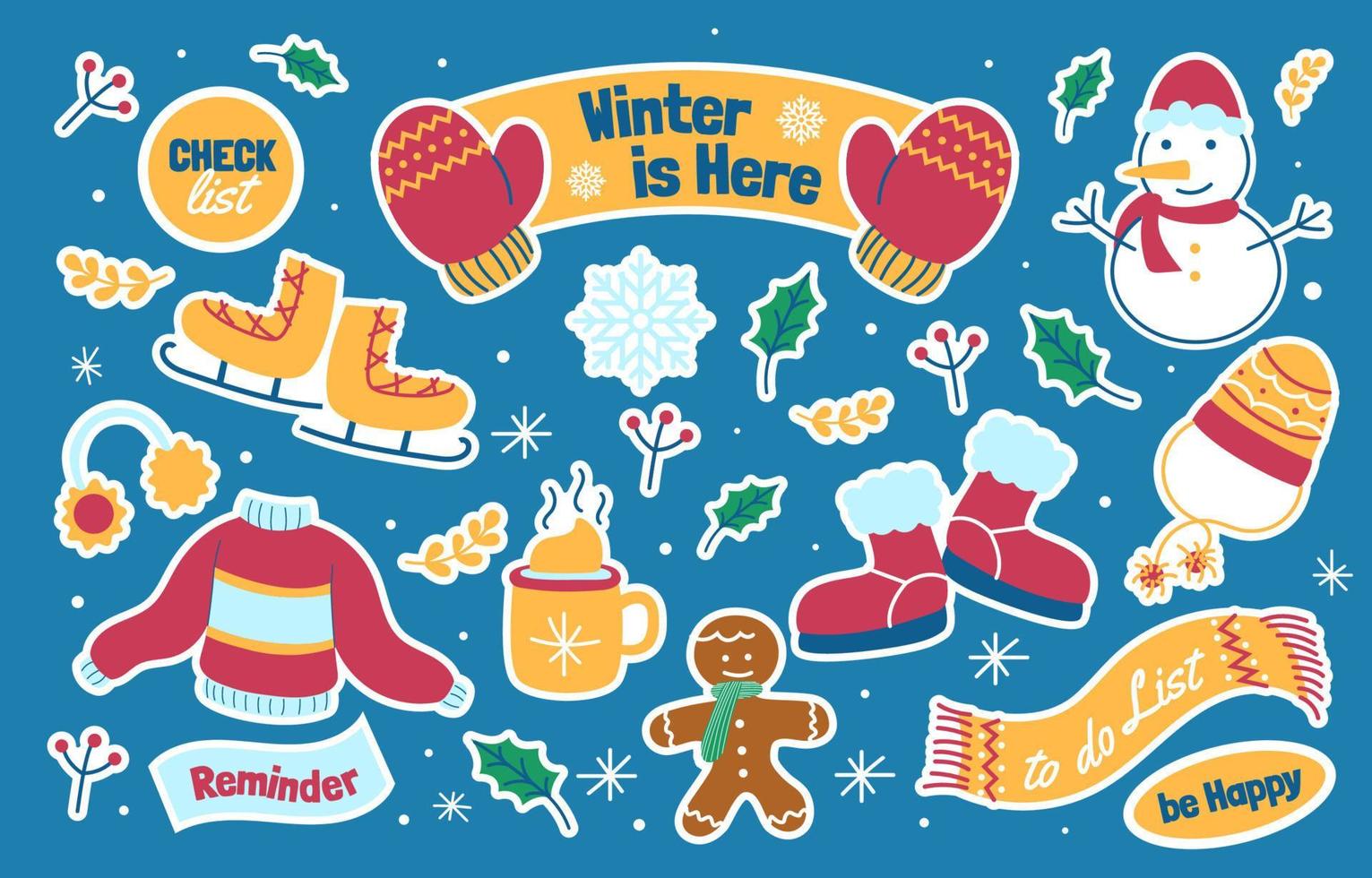 Flat Winter Journal Sticker Collection vector