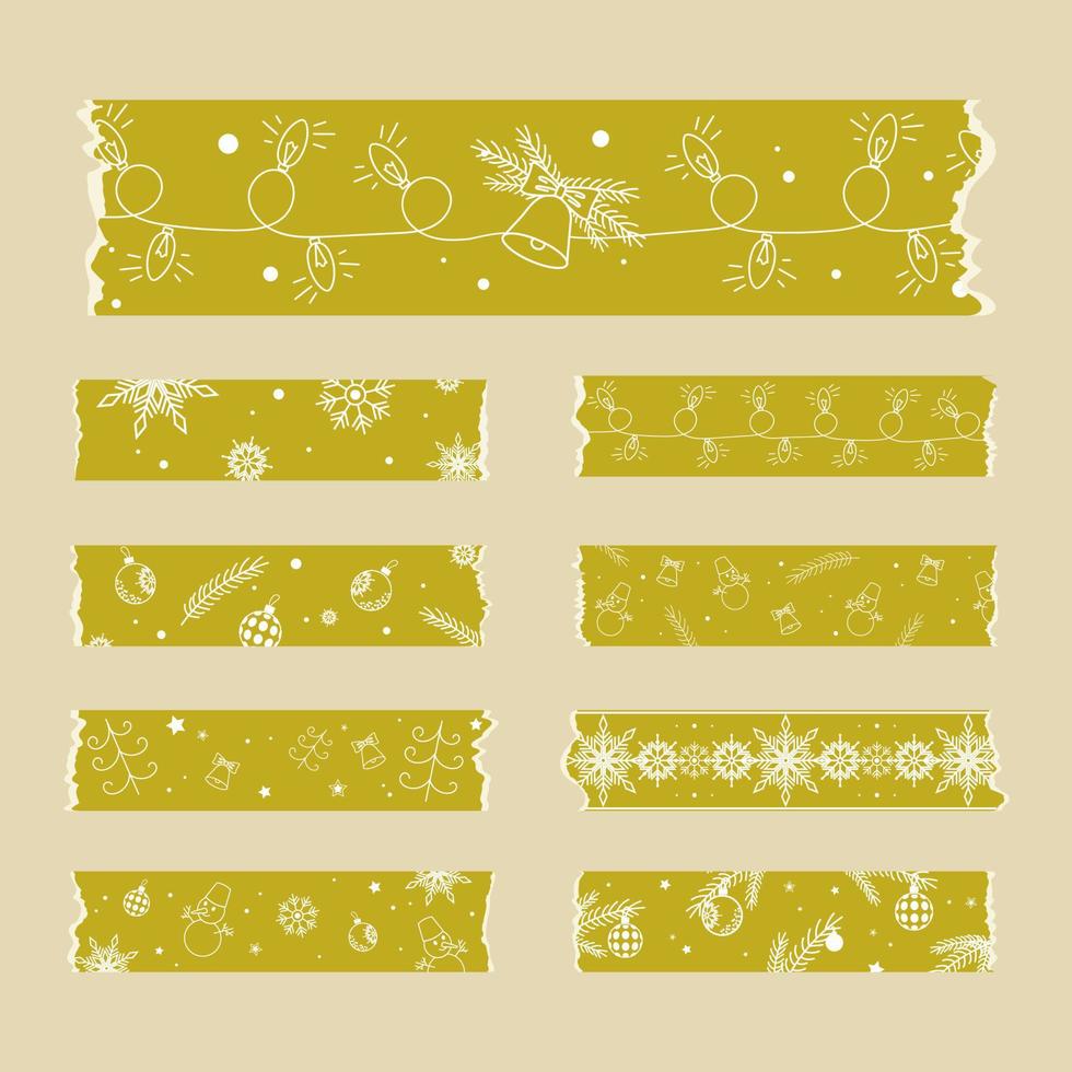 Yellow ribbons Washi tape sticker set christmas themed new year clipart vector