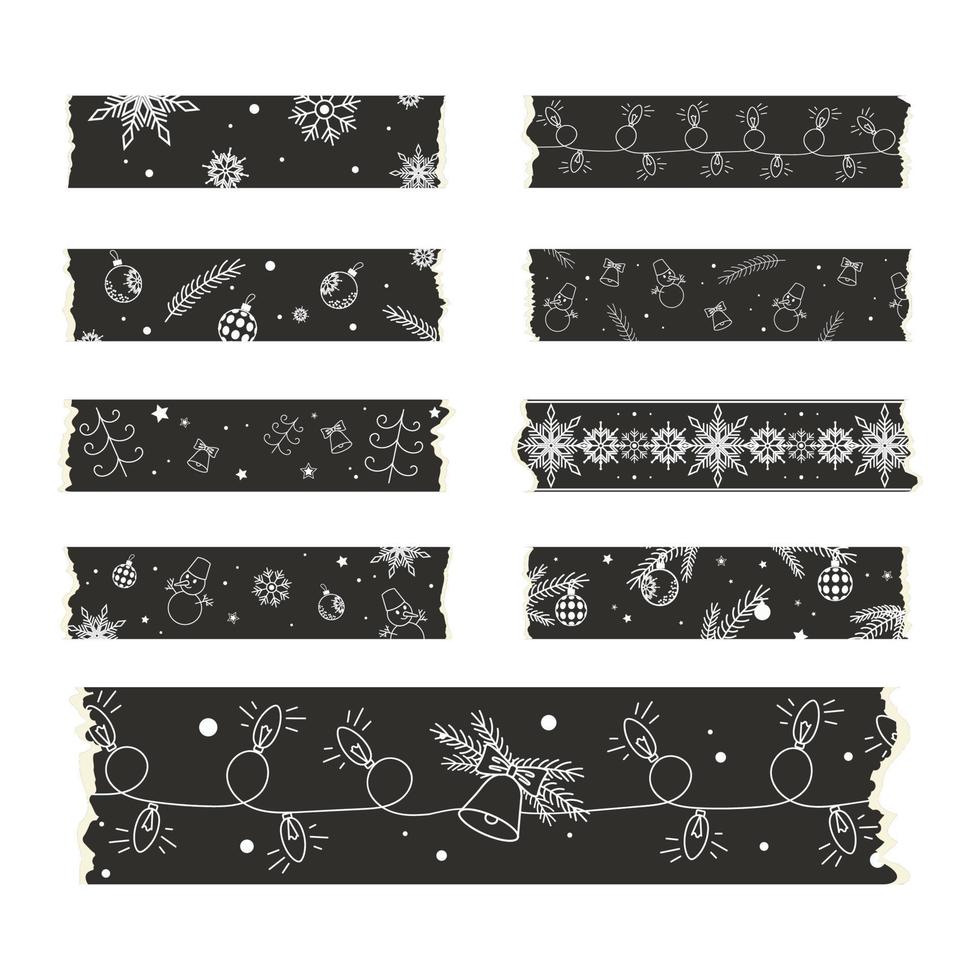 blanco y negro cintas washi tape sticker set tema navidad año nuevo clipart vector