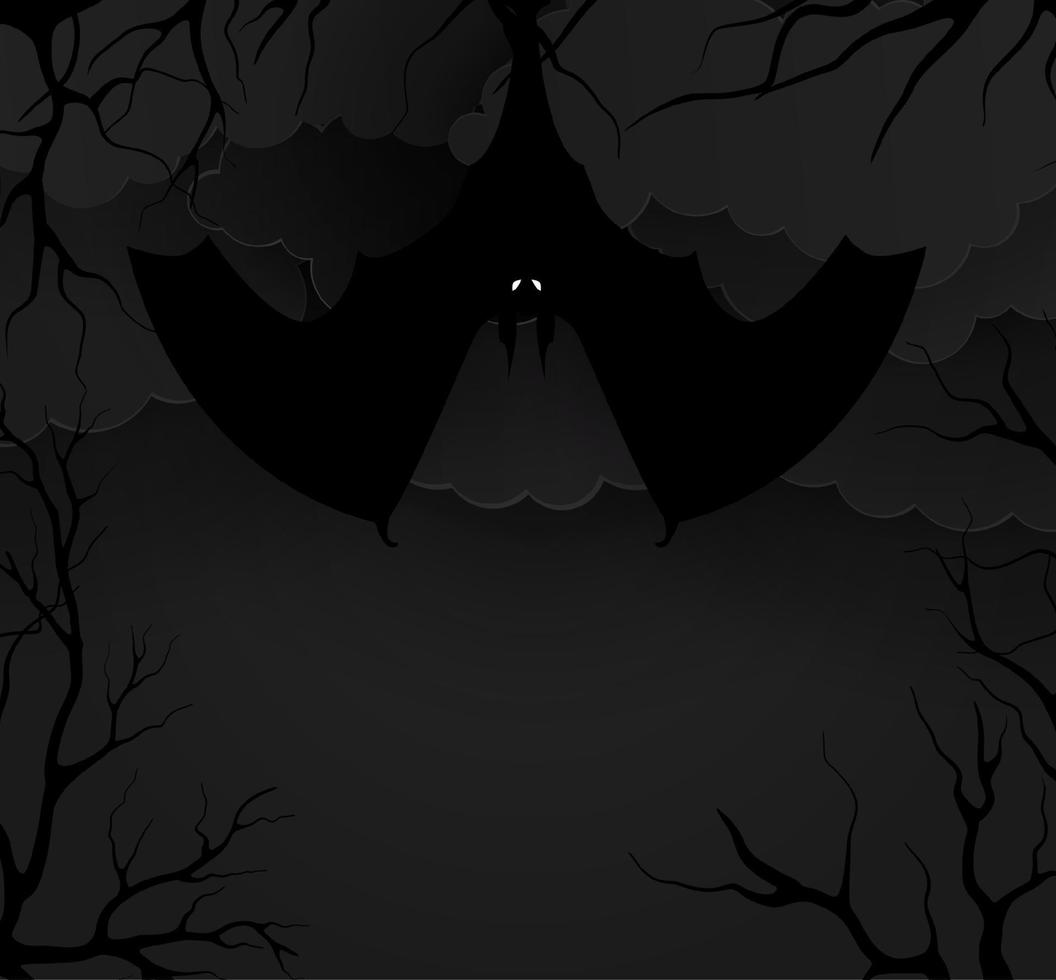 Bats in the forest in the night. Vector illustration paper style