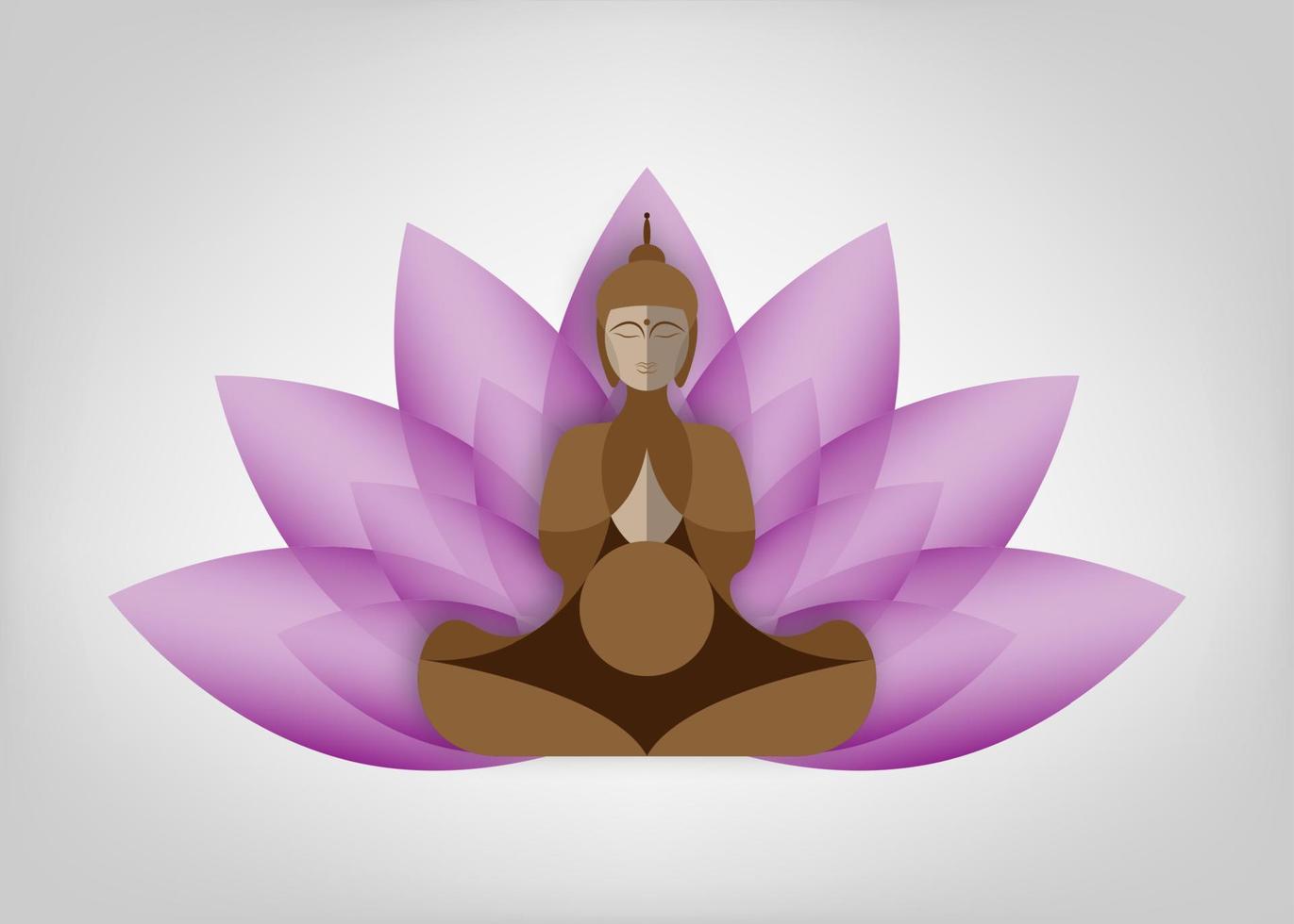 Sitting Buddha over lotus flower. Esoteric vector illustration. Vintage decorative culture background. Modern stylized drawing. Indian, Buddhism, spiritual art. Tattoo, spirituality, Thai god, yoga