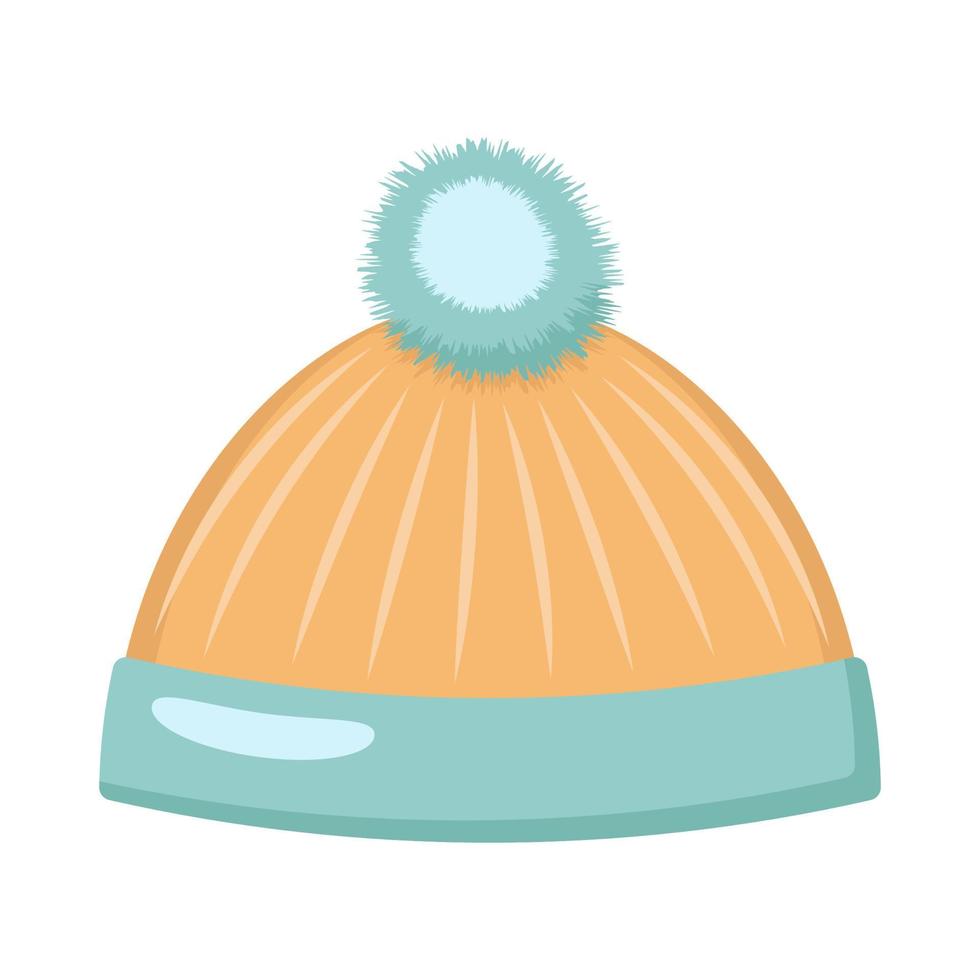 Cute knitted hat with pompom. vector illustration