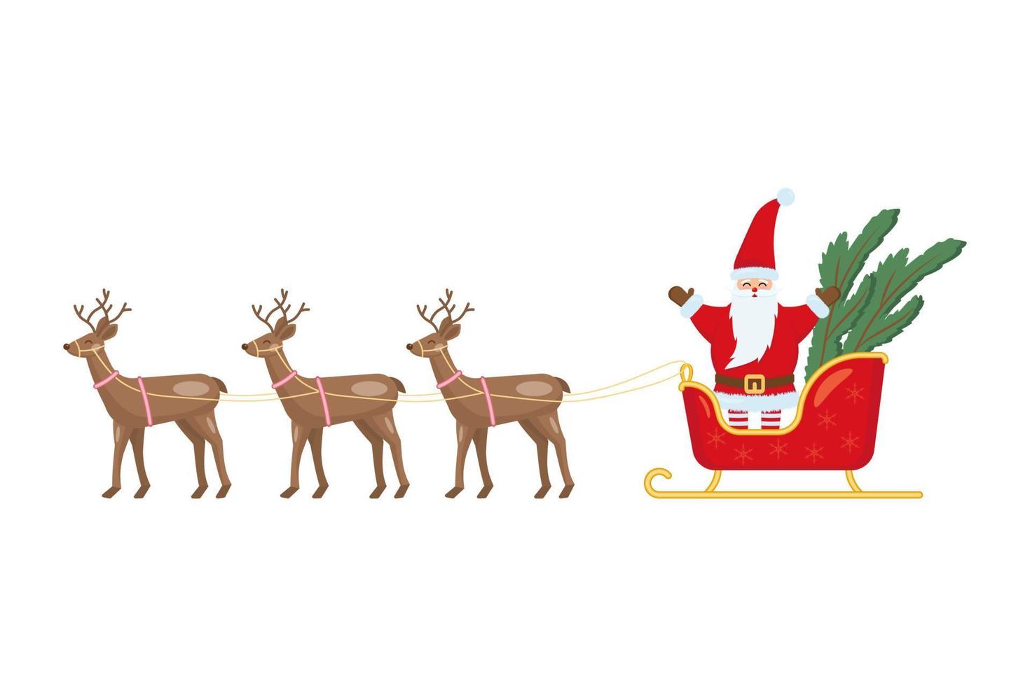 santa claus en un arnés de reno. ilustración vectorial vector