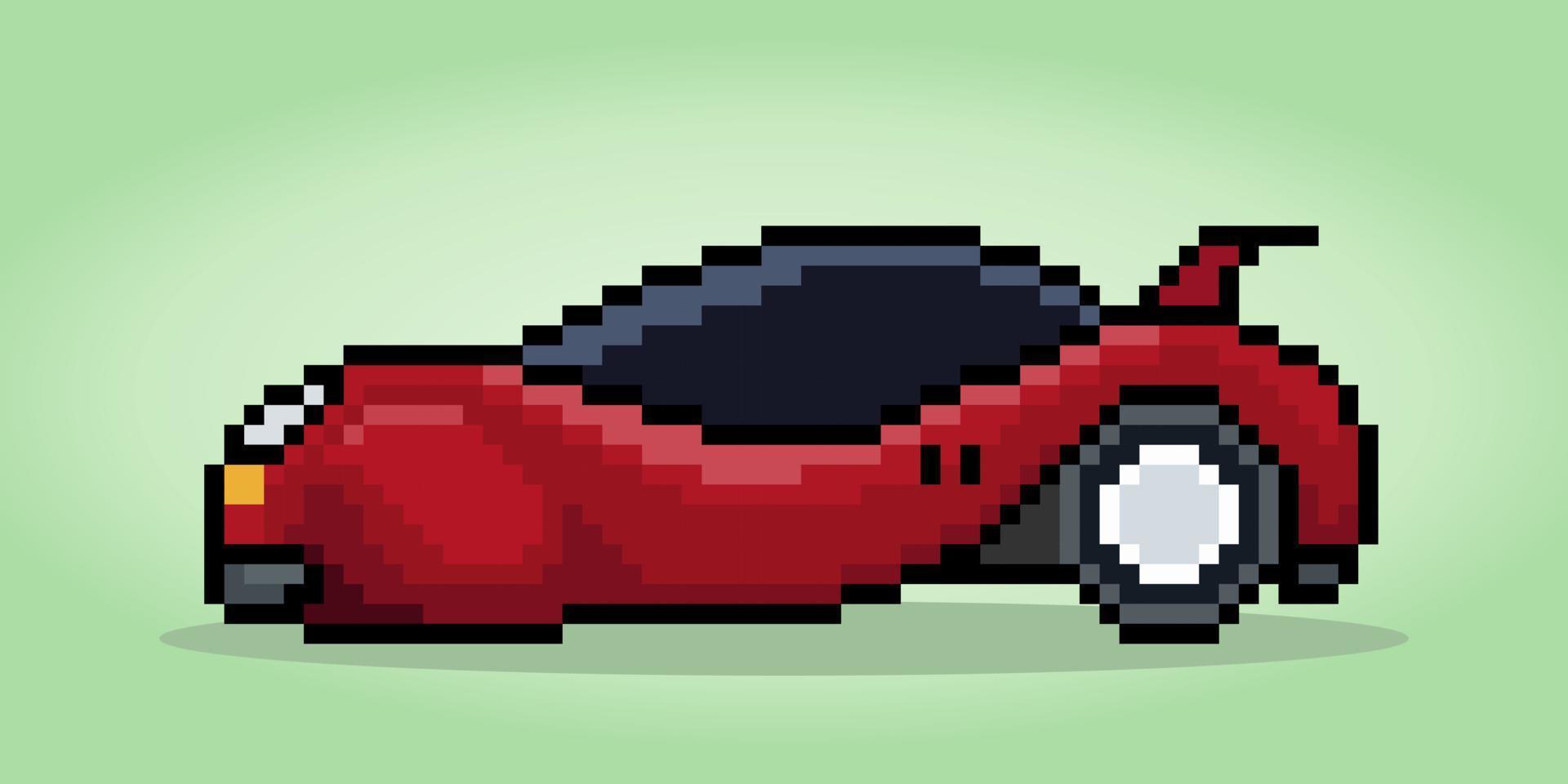 Tecnología moderna de 8 bits de píxeles, coche futuro. píxeles de icono para activos de juego e iconos web en ilustraciones vectoriales. vector