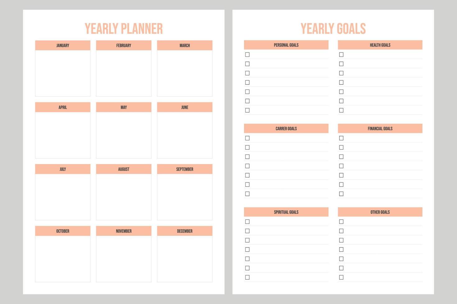 set yearly planner and goal planner vector