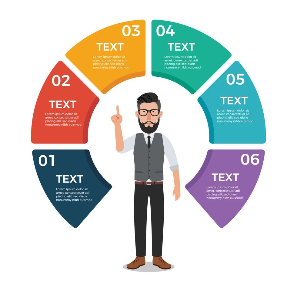 plantilla de diseño infográfico circular con empresario hipster vector