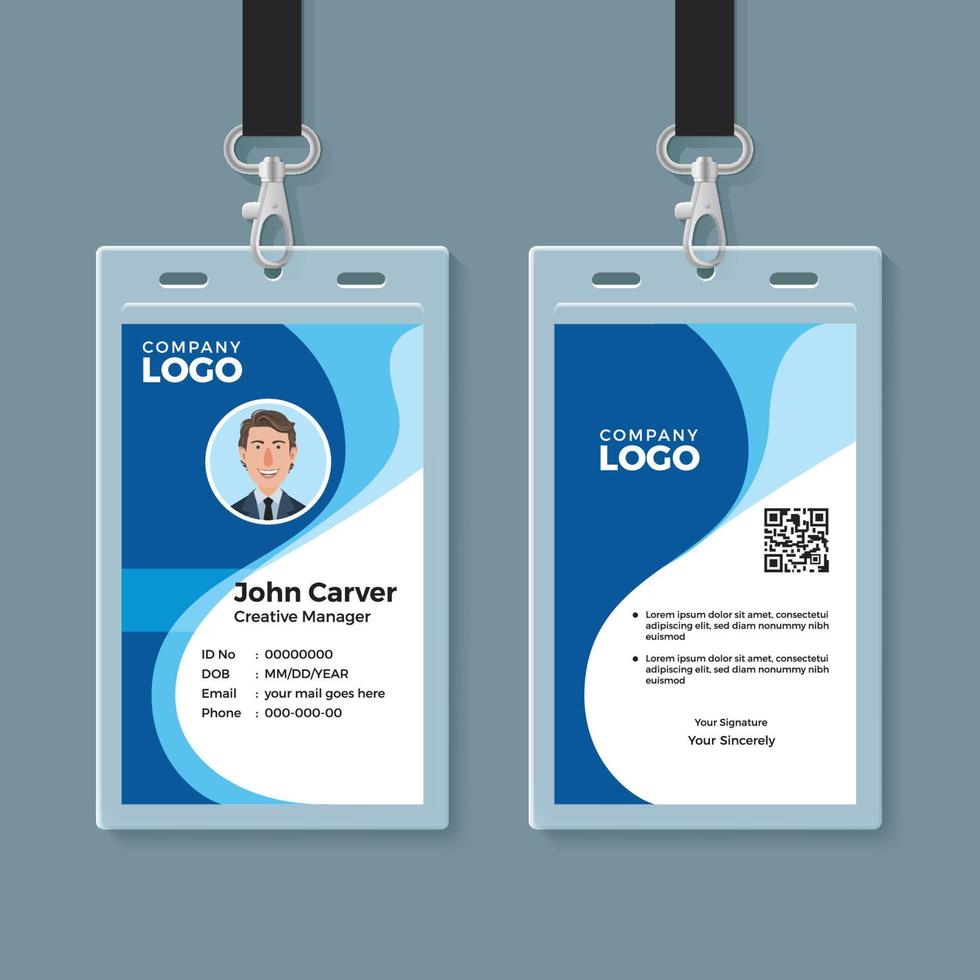 Blue Curve Wave ID Card Design Template vector