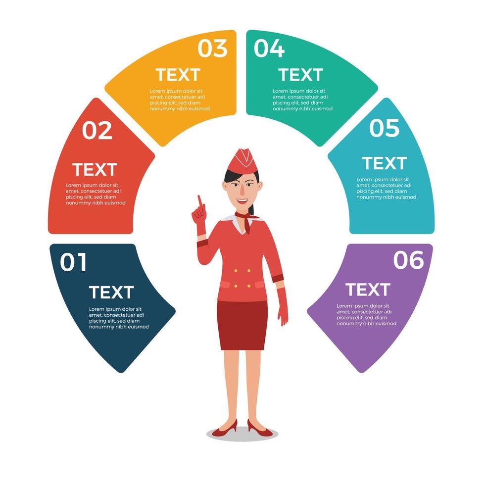 Stewardess with Circle Chart Infographic Template vector