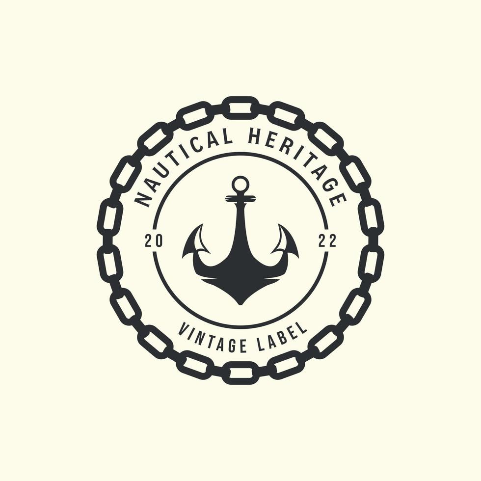 anchor with vintage style logo vector template design, nautical with emblem chain icon illustration