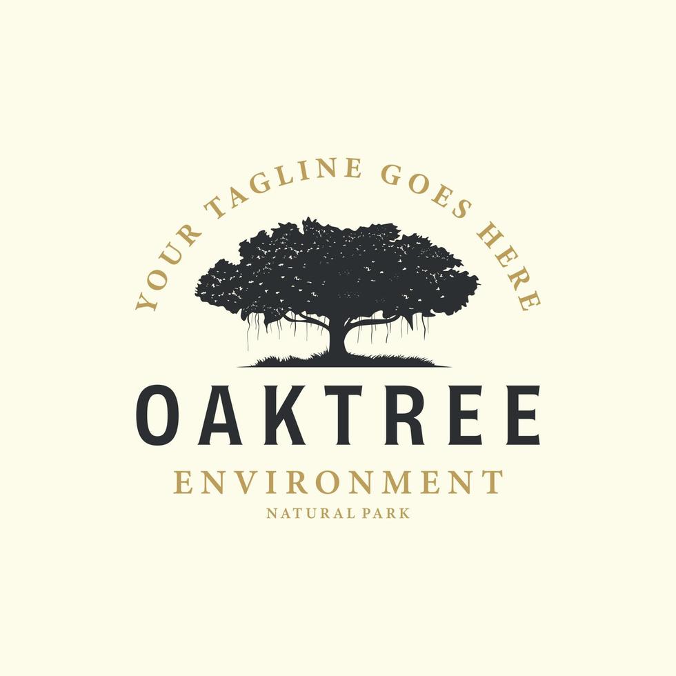 vintage retro banyan tree style logo vector design illustration, oak tree icon design